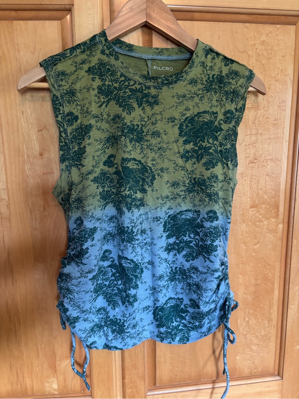 Pilcro Olive Green to Blue Floral Dip-Dye Sleeveless Tank